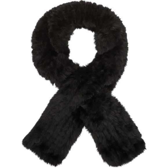 Surell Faux-Fur Rabbit Pull-Through Wrap Around Scarf Black NEW - Picture 2 of 3